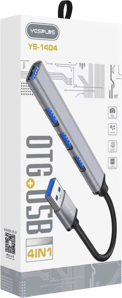 YesPlus 4 Port OTG + USB 3.0 Hub - Black/Silver YS-1404